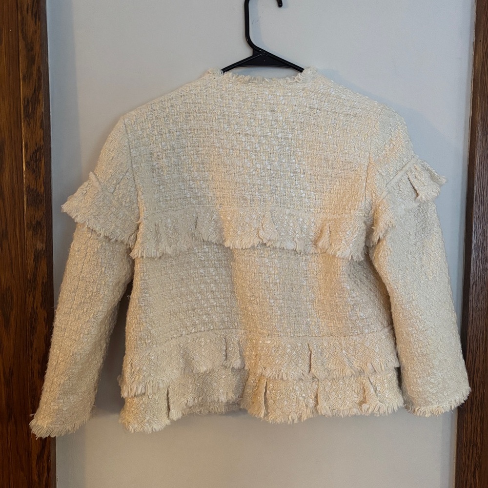 Zara | Ruffle Tweed Cropped Jacket Cream Size Small - Picture 4 of 4
